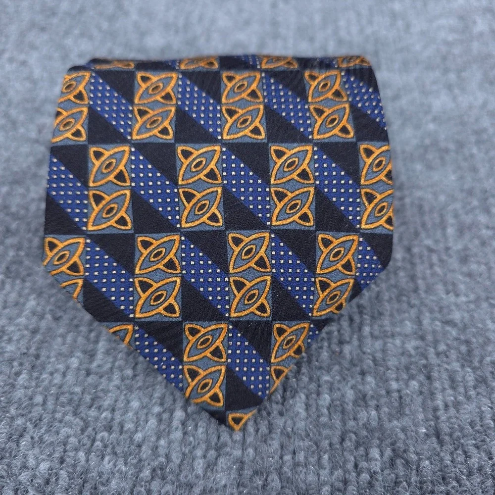 VINTAGE Ermenegildo Zegna Tie Blue Printed Silk Geometric‎ Designer Necktie